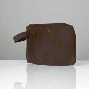 Nwot Bvlgari Travel Pouch Brown Beige Cosmetic Case Makeup Bag Size 8''x 7''